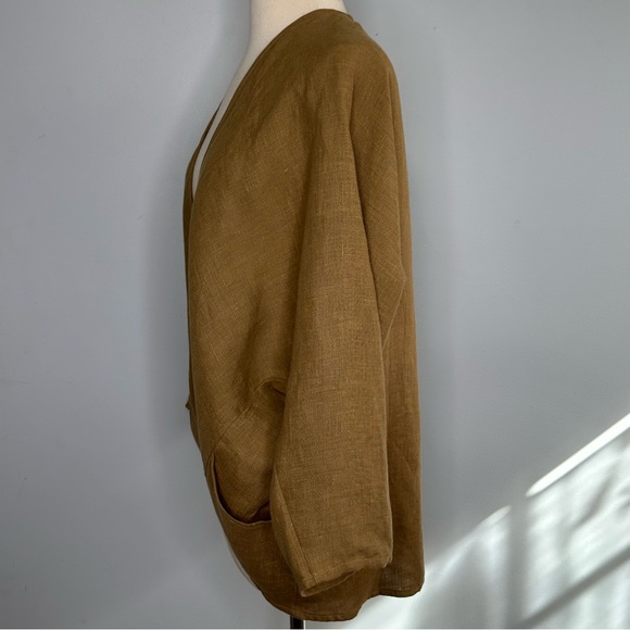 The Heavy Linen Maybe Wrap Collection Lightweight Open Jacket In Ginger M/L - Picture 4 of 12